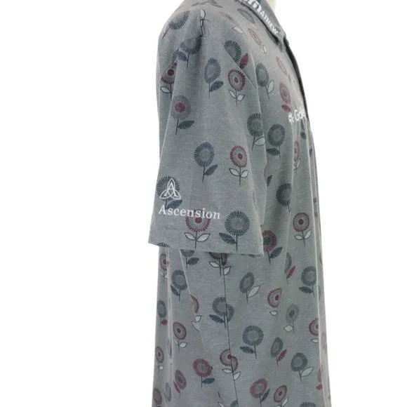 Travis Mathew Golf Polo Shirt Men's XL Gray Purple Blue Floral Pattern Spell Out - Picture 5 of 9